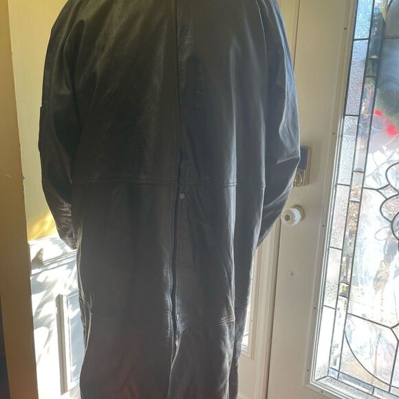 Genuine leather by Manzoor Black Men trench bicker coat snap  buttons SZXXXL - Picture 2 of 13